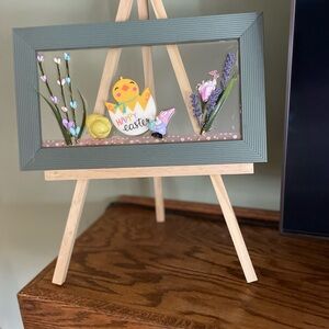 3-D HANDMADE EASTER SCENE SET IN RESIN ON GLASS